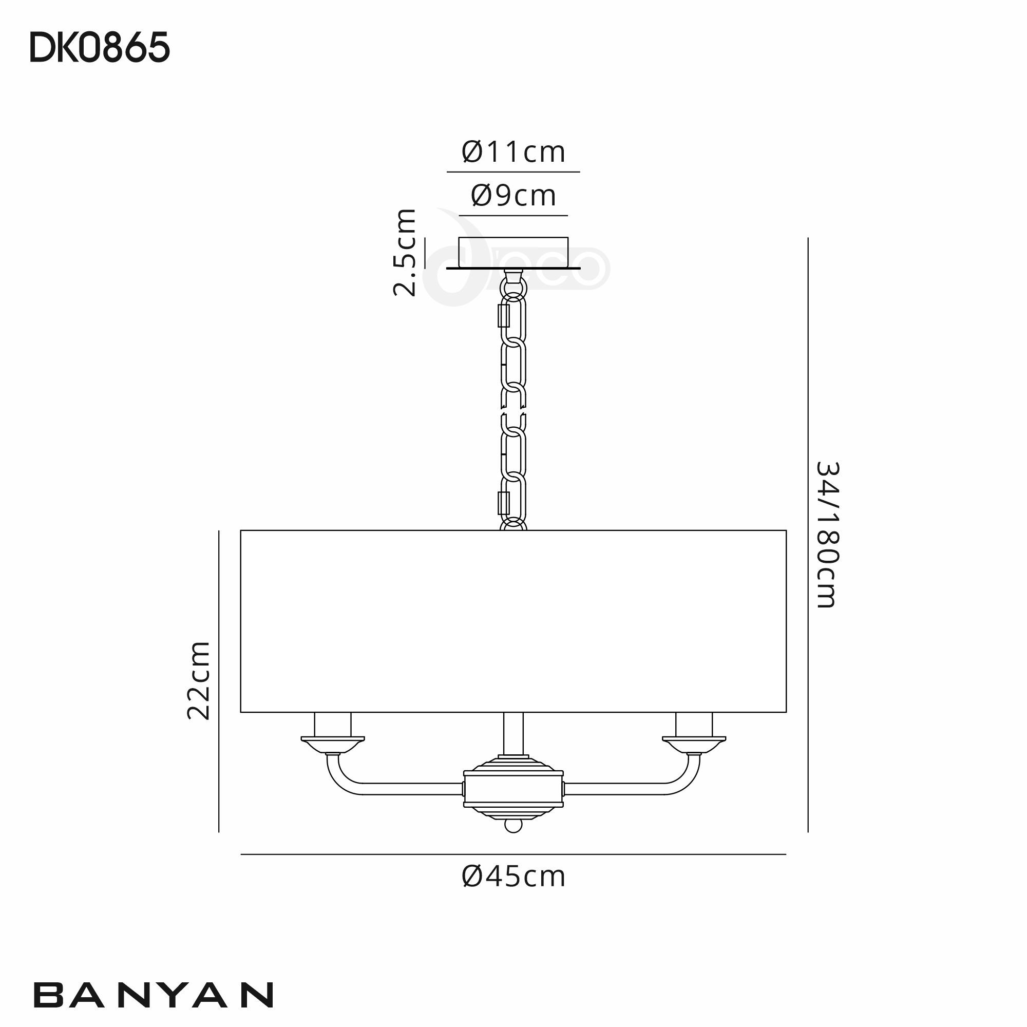DK0865  Banyan 45cm 3 Light Pendant Satin Nickel; Cream
